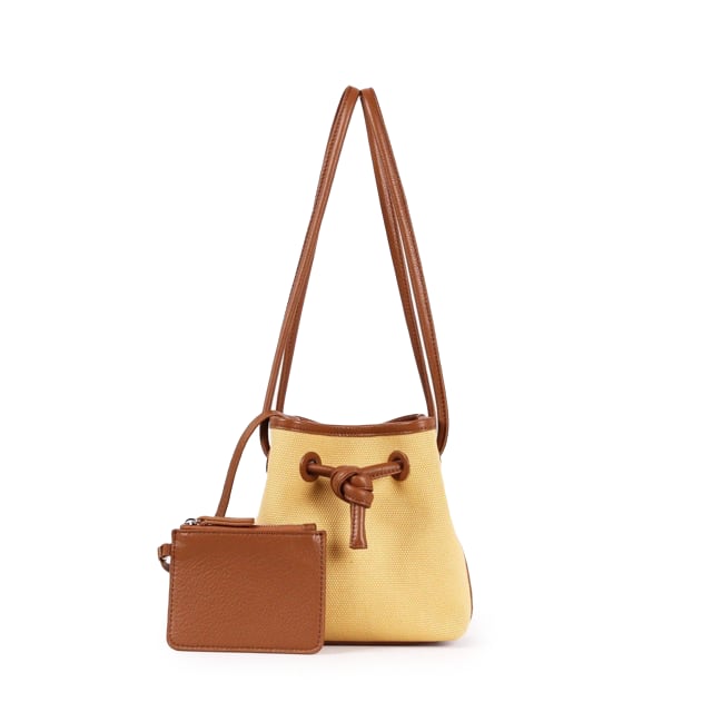Bond Mini Drawstring Bucket Handbag | Top Handle Handbag In Canvas & Leather