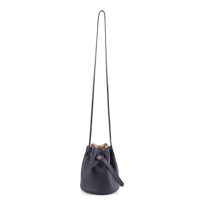 Black Semi Handmade Top Grain Cow Leather Lock Mini Bucket Handbag | Crossbody Bag Handbag