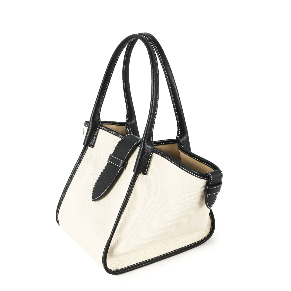 Classic Large Square Commuter Tote Handbag | Top Handle Handbag In Canvas & Leather Black