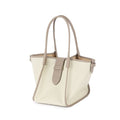 Classic Large Square Commuter Tote Handbag | Top Handle Handbag In Canvas & Leather Grey