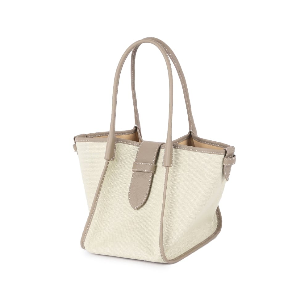 Classic Large Square Commuter Tote Handbag | Top Handle Handbag In Canvas & Leather Grey