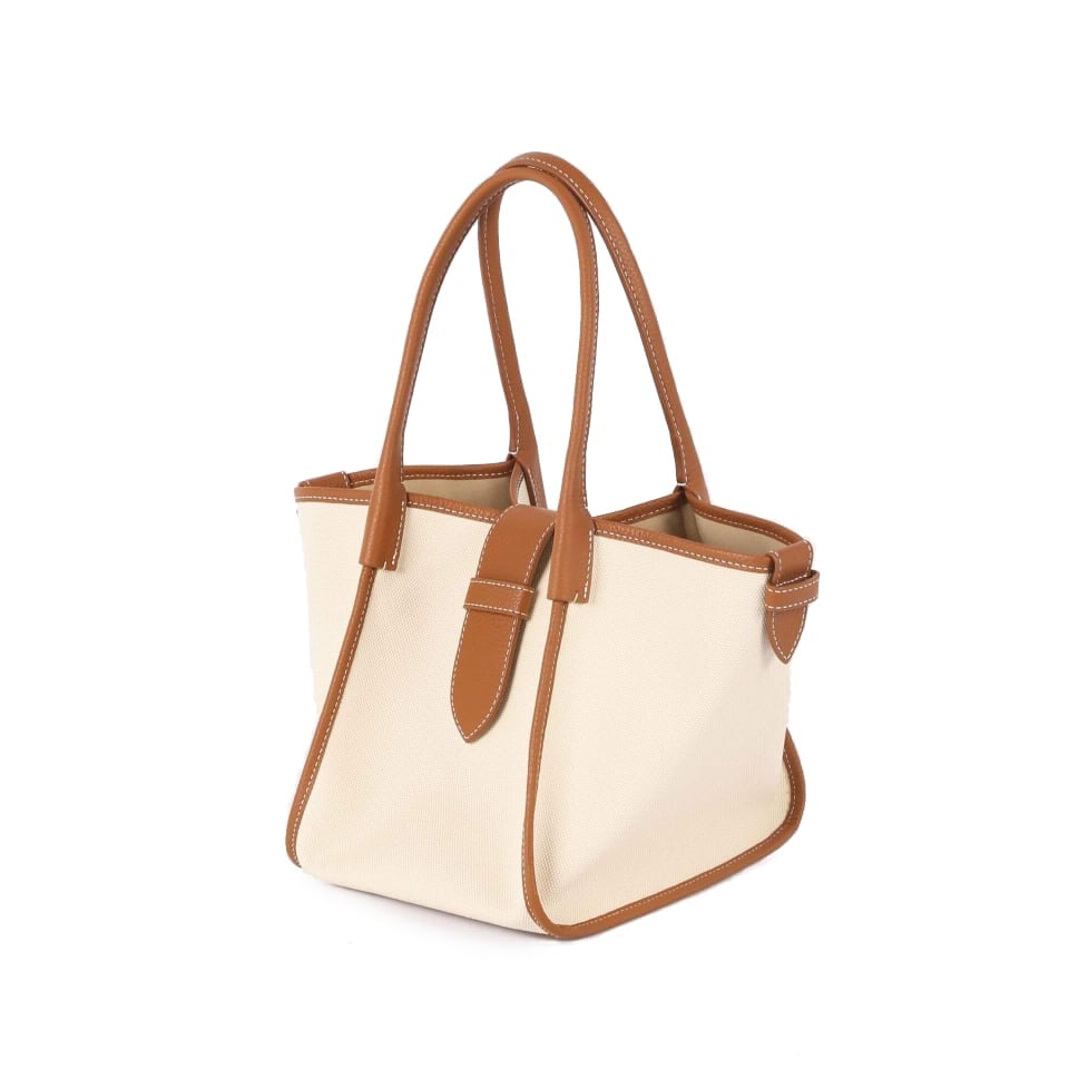 Classic Large Square Commuter Tote Handbag | Top Handle Handbag In Canvas & Leather Brown