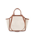 Square Tote Handbag | Top Handle Handbag | Crossbody Bag Handbag In Canvas & Leather Brown & White