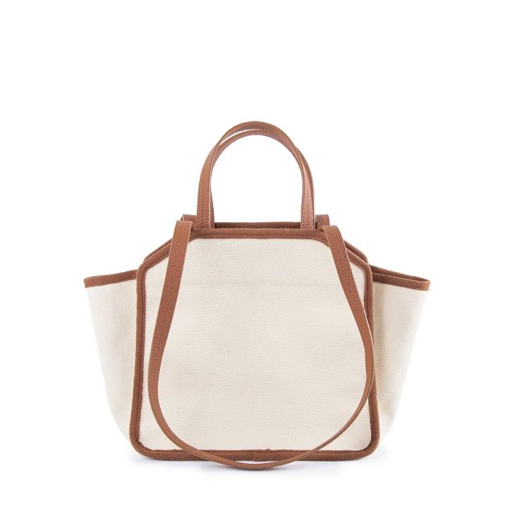 Square Tote Handbag | Top Handle Handbag | Crossbody Bag Handbag In Canvas & Leather Brown & White