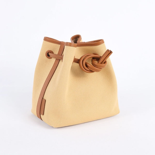 Bond Drawstring Bucket Handbag | Top Handle Handbag In Canvas & Leather