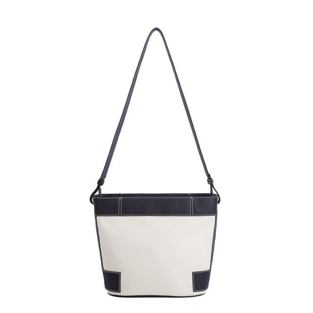 Commuter Tote Handbag | Crossbody Bag Handbag | Shoulder Bucket Handbag In Leather & Canvas Black