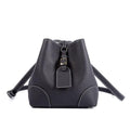 Black Top Grain Cow Leather Mini Drawstring Commute Bucket Handbag | Crossbody Bag Handbag