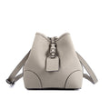 Grey Top Grain Cow Leather Mini Drawstring Commute Bucket Handbag | Crossbody Bag Handbag