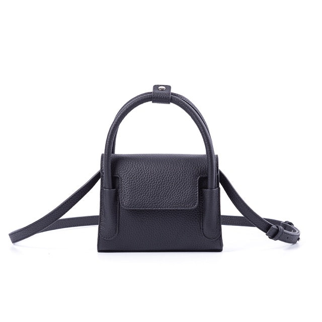 Black Top Grain Cow Leather Small Square Handbag | Handbag | Crossbody Bag Handbag