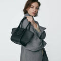 Mini Square Commuter Tote Handbag | Top Handle Handbag In Canvas & Leather Black