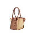 Mini Square Commuter Tote Handbag | Top Handle Handbag In Canvas & Leather Brown