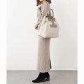 Ina Variety Tote Handbag In Leather & Canvas Khaki