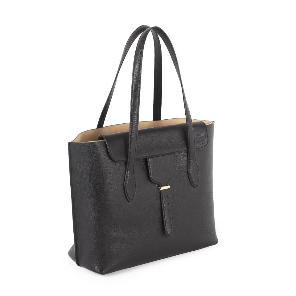 Black Top Grain Cow Leather Large Capacity Commuter Shoulder Handbag | Tote Handbag