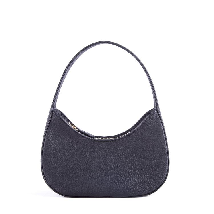 Mini Buckle Top Handle Handbag | Curved Underarm Handbag In Leather Black