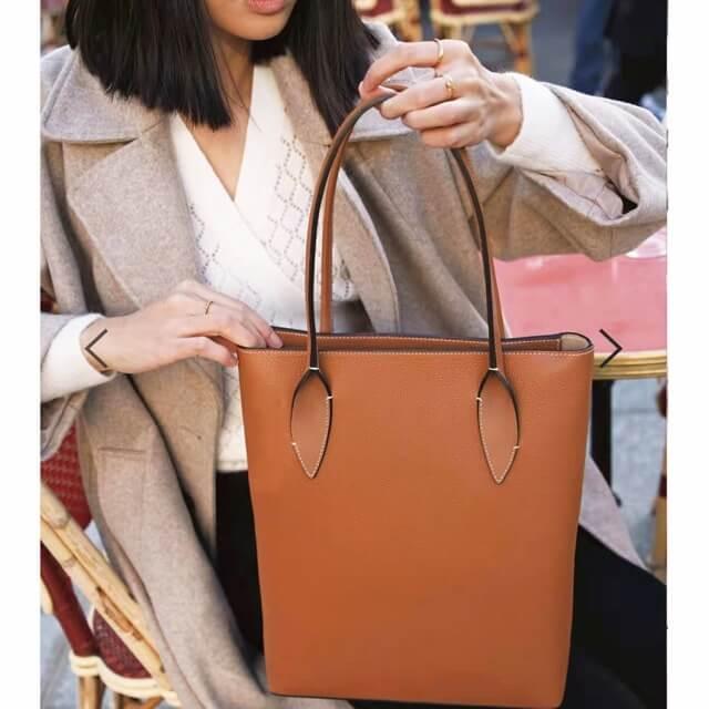 Bamboo Brown Top Grain Cow Leather Tote Handbag | Shoulder Handbag