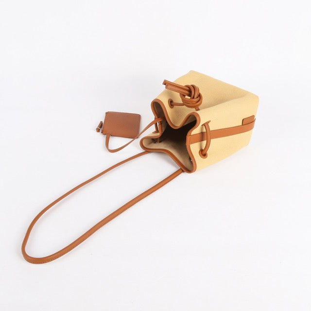 Bond Drawstring Bucket Handbag | Top Handle Handbag In Canvas & Leather
