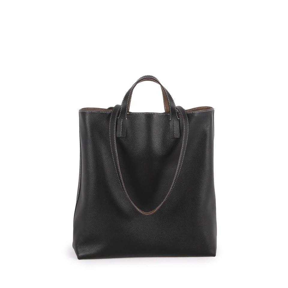 Black & Khaki Double Sided Top Grain Cow Leather Large Capacity Tote Handbag | Handbag | Shoulder Handbag