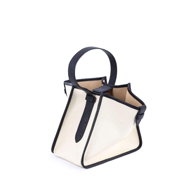 Large Square Commuter Tote Handbag | Top Handle Handbag In Canvas & Leather Black & White