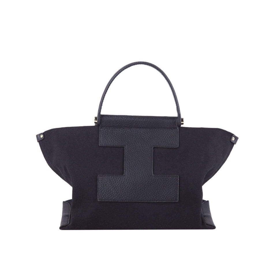 Ina Mini Tote Handbag In Leather & Canvas Black