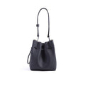 Black Top Grain Cow Leather Portable Drawstring Bucket Handbag