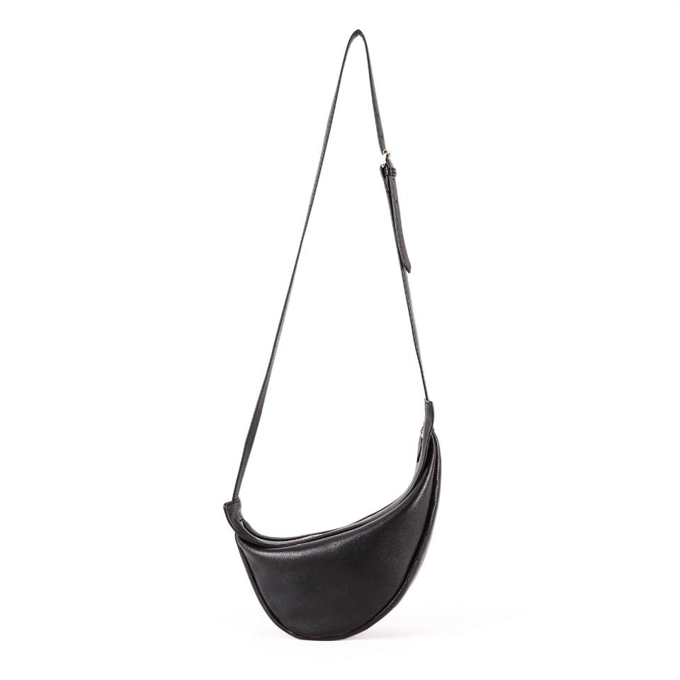 The Row Style Black Top Grain Cow Leathe Large Slouchy Banana Handbag | Curved Crossbody Bag Handbag