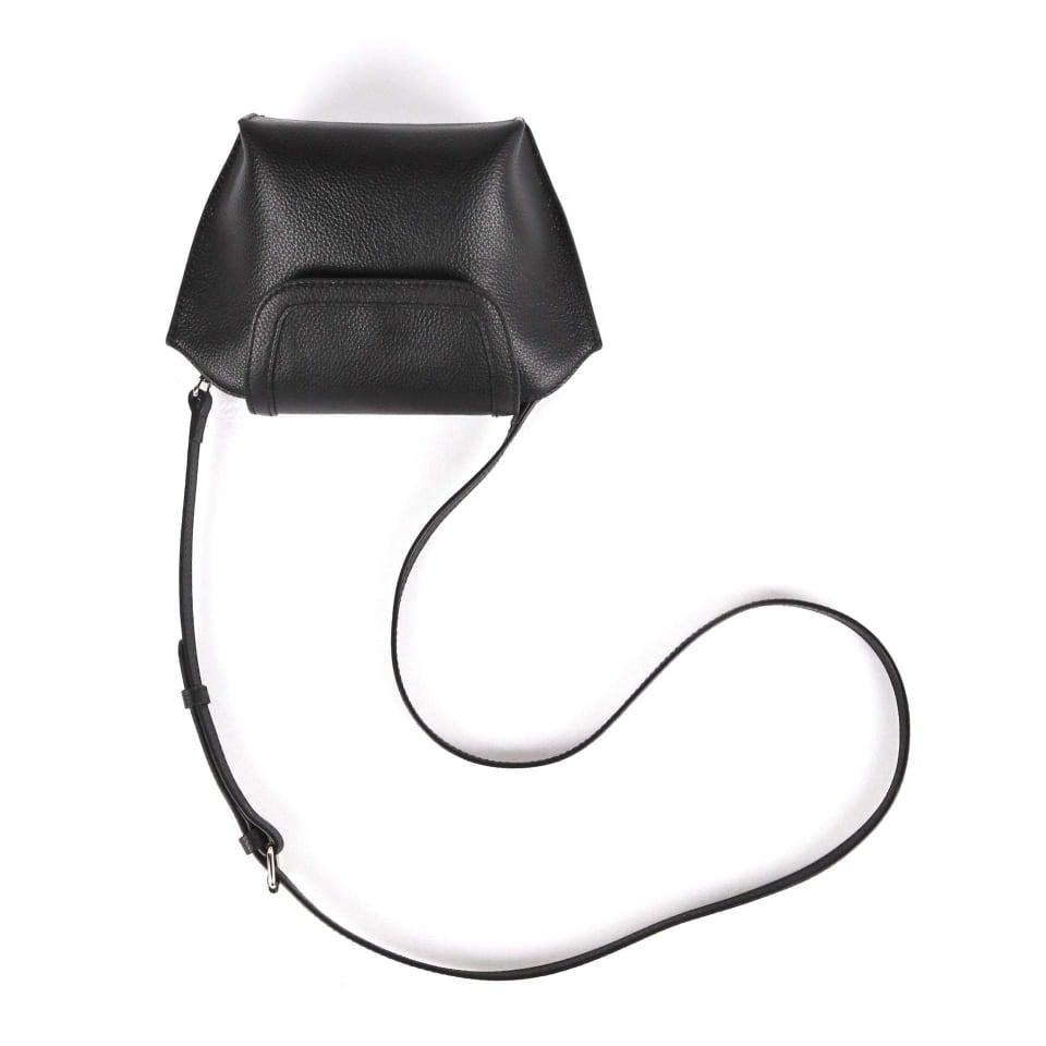 Black Top Grain Cow Leather Single Shoulder Slant Mini Handbag