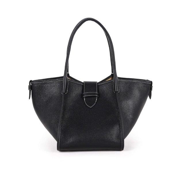 Large Square Commuter Tote Handbag | Top Handle Handbag In Leather Black