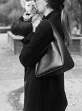 Prada Style Underarm Basket Shoulder Handbag | Hobo Handbag In Leather Black