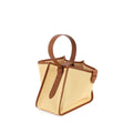 Large Square Commuter Tote Handbag | Top Handle Handbag In Canvas & Leather Brown & Khaki