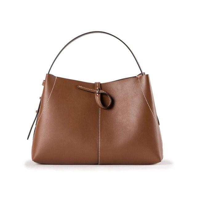 Brown Top Grain Cow Leather Large Capacity Commuter Handbag | Handbag