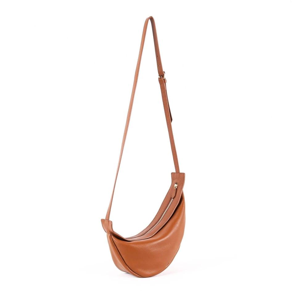 The Row Style Brown Top Grain Cow Leathe Large Slouchy Banana Handbag | Curved Crossbody Bag Handbag