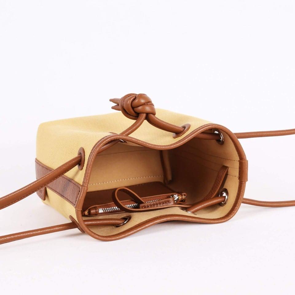 Bond Drawstring Bucket Handbag | Top Handle Handbag In Canvas & Leather