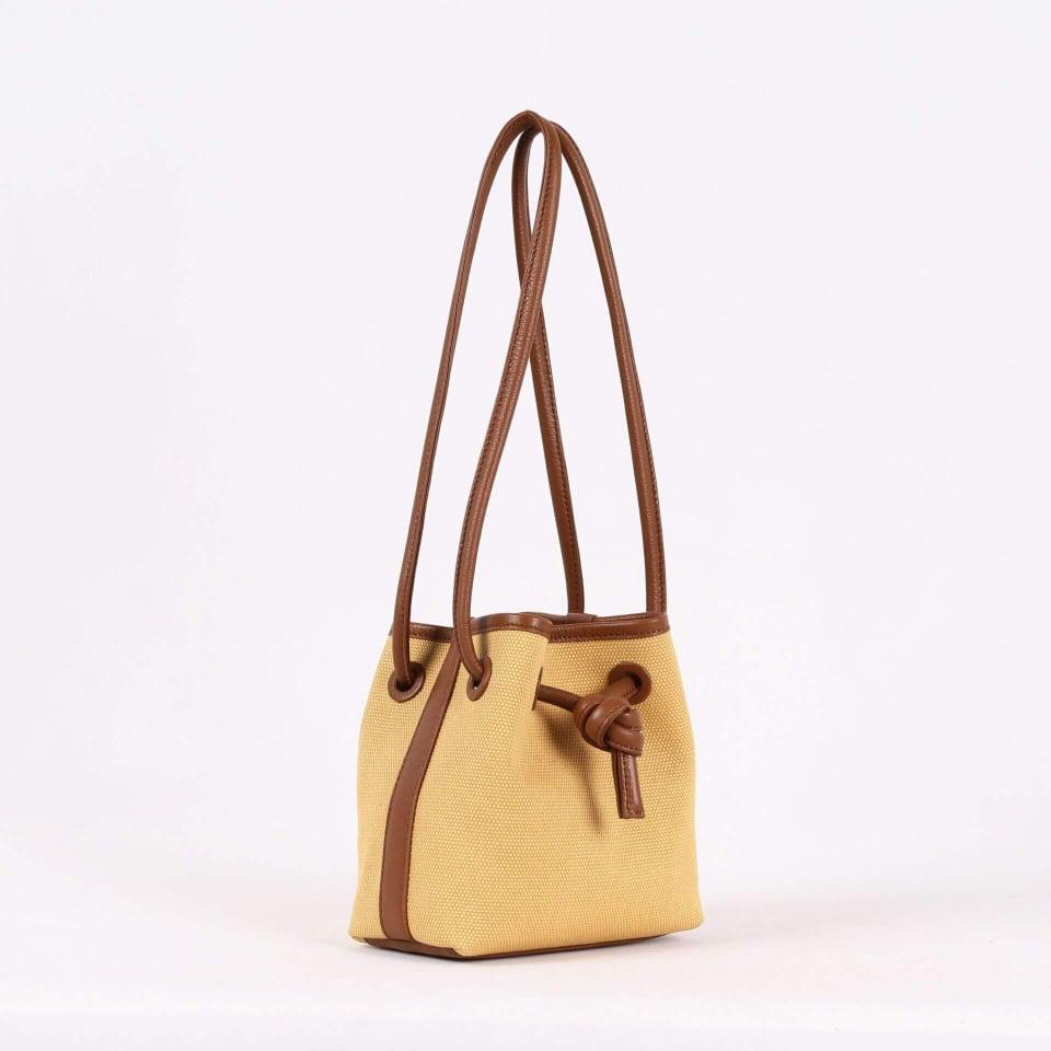 Bond Mini Drawstring Bucket Handbag | Top Handle Handbag In Canvas & Leather