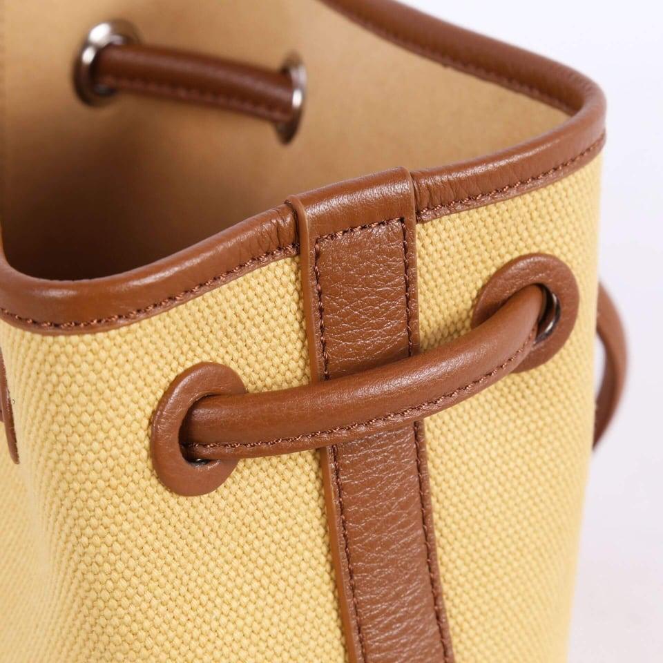 Bond Drawstring Bucket Handbag | Top Handle Handbag In Canvas & Leather