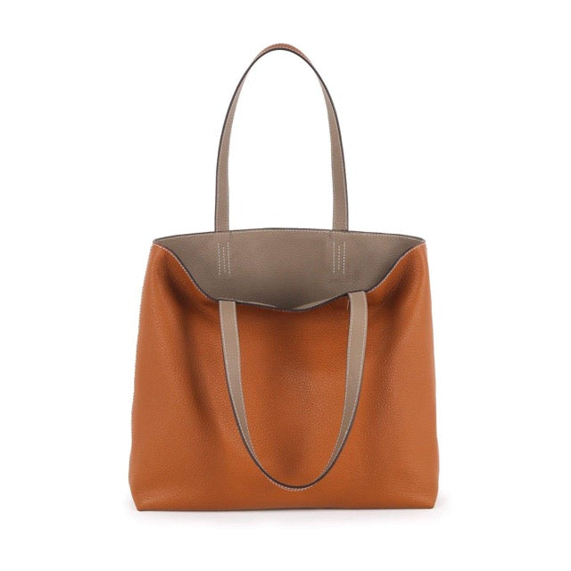Double Sided Top Grain Cow Leather Large Capacity Tote Handbag