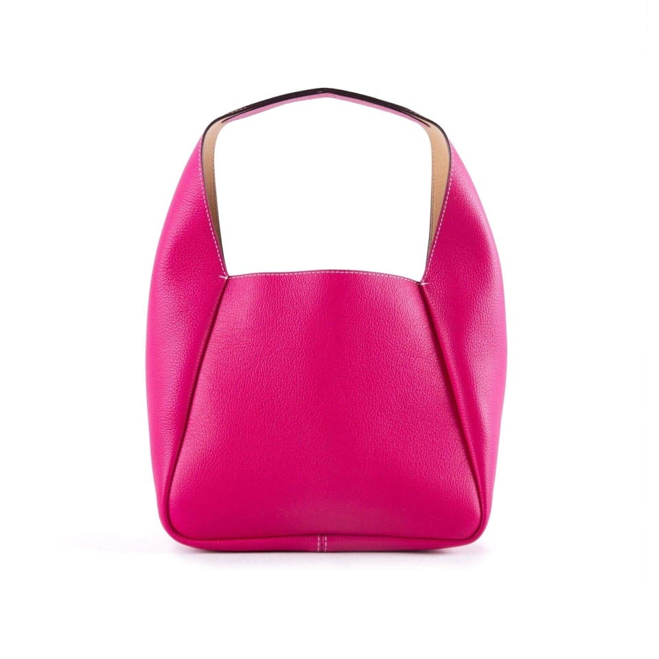 Prada Style Underarm Basket Shoulder Handbag | Hobo Handbag In Leather Fuchsia