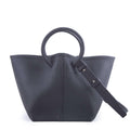Black Top Grain Cow Leather Large Capacity Square Bottom Bucket Tote Handbag | Handbag | Shoulder Handbag | Crossbody Bag Handbag