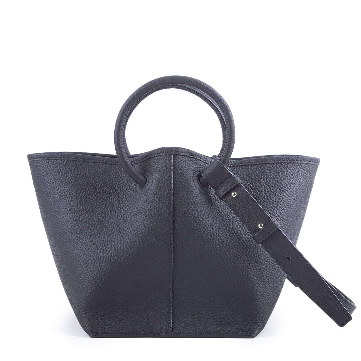 Black Top Grain Cow Leather Large Capacity Square Bottom Bucket Tote Handbag | Handbag | Shoulder Handbag | Crossbody Bag Handbag