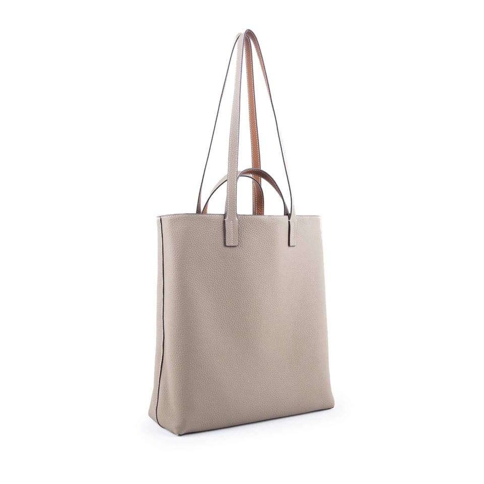 Gray & Brown Double Sided Top Grain Cow Leather Large Capacity Tote Handbag | Handbag | Shoulder Handbag