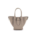 Mini Square Commuter Tote Handbag | Top Handle Handbag In Leather Grey