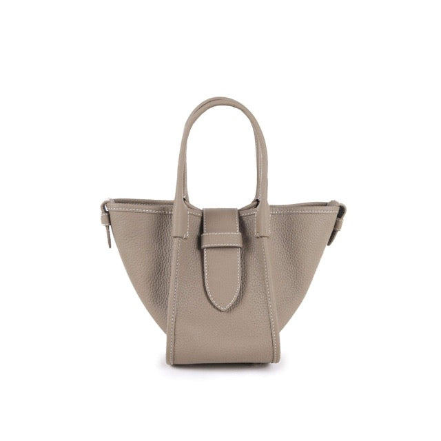 Mini Square Commuter Tote Handbag | Top Handle Handbag In Leather Grey