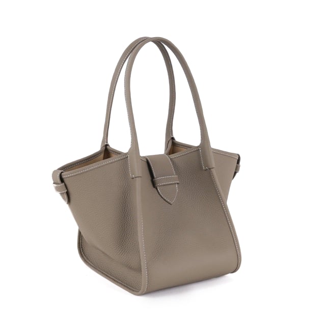 Large Square Commuter Tote Handbag | Top Handle Handbag In Leather Grey
