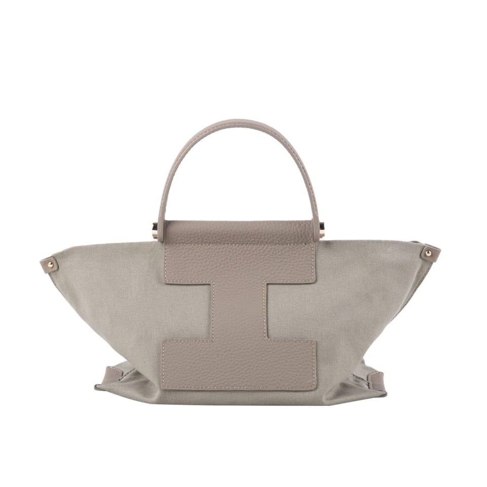 Ina Mini Tote Handbag In Leather & Canvas Khaki