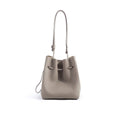 Khaki Top Grain Cow Leather Portable Drawstring Bucket Handbag