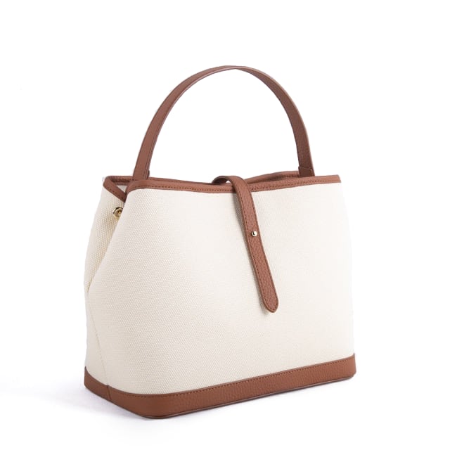 Commuter Crossbody Bag Tote Handbag | Top Handle Handbag In Leather & Canvas Brown