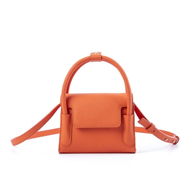 Orange Top Grain Cow Leather Small Square Handbag | Handbag | Crossbody Bag Handbag