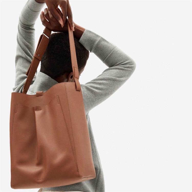 Studio One Shoulder Plain Leather Bucket Simple Large Capacity Handbag | Tote Handbag