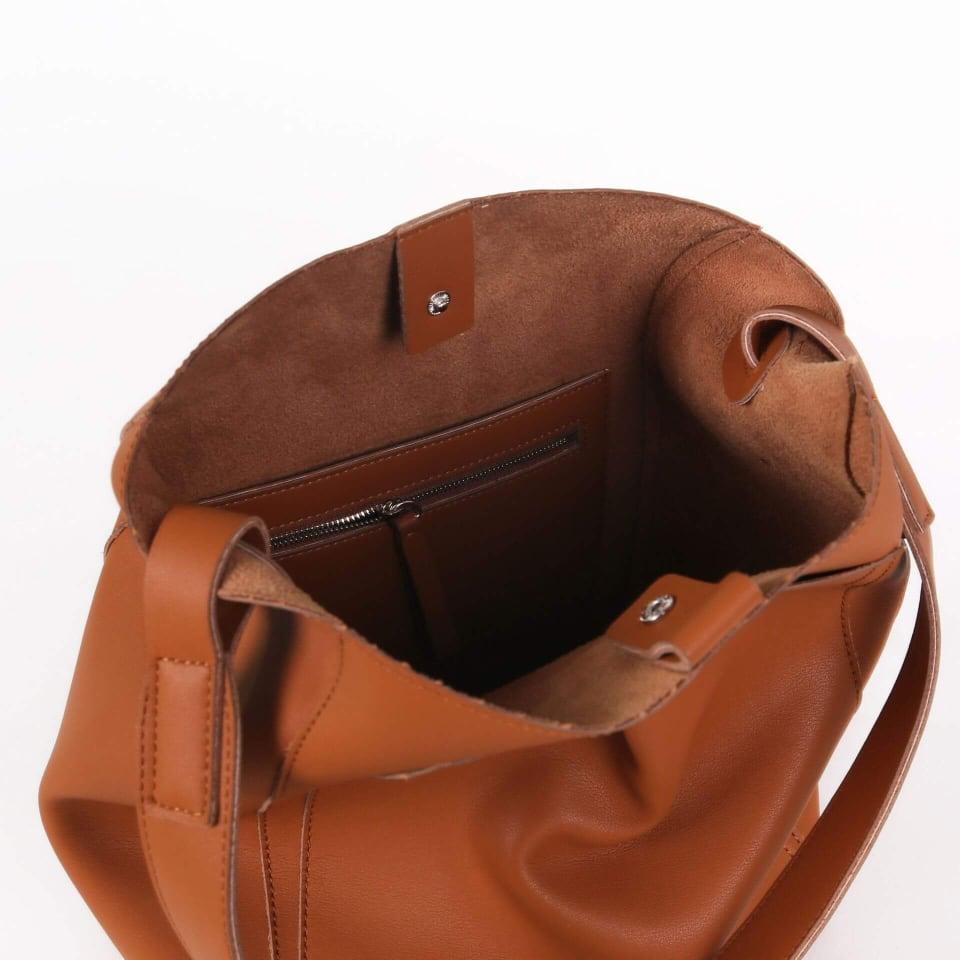 Studio One Shoulder Plain Leather Bucket Simple Large Capacity Handbag | Tote Handbag