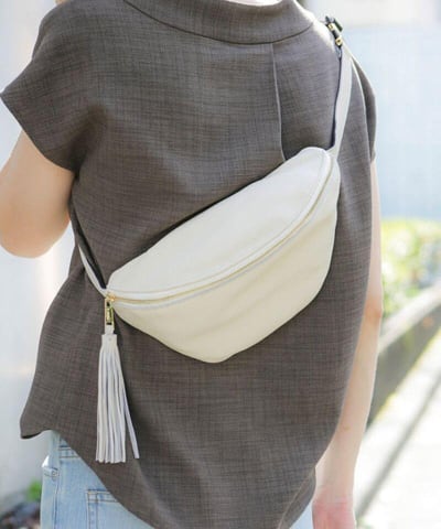 White Top Grain Cow Leather Fanny Pack | Anti Theft Body Handbag